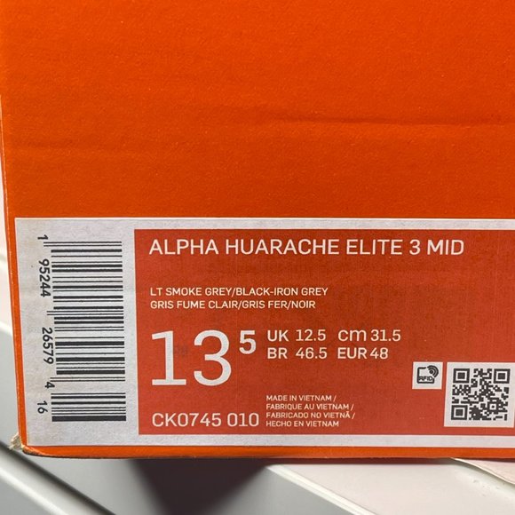 Nike Mens Alpha Huarache Elite 3 Mid Grey White Baseball Size 13.5 CK0745-010 main image 5